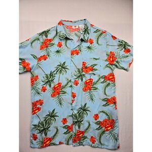 Superman Hawaiian Shirt Light Blue Short Sleeve Button Up Tropical Print Men S